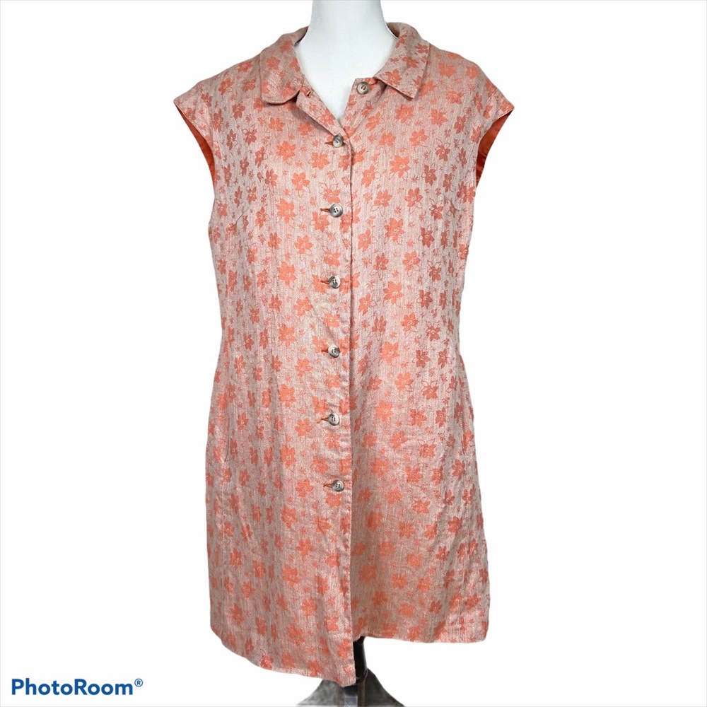 Harve Benard orange linen button sleeveless dress